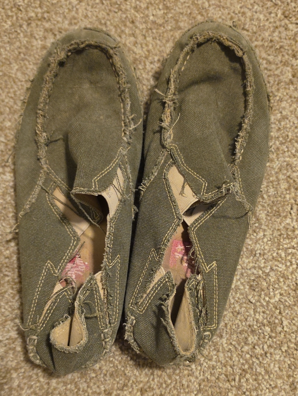 Tony Lama Olive Green Frayed Canvas Slip-Ons